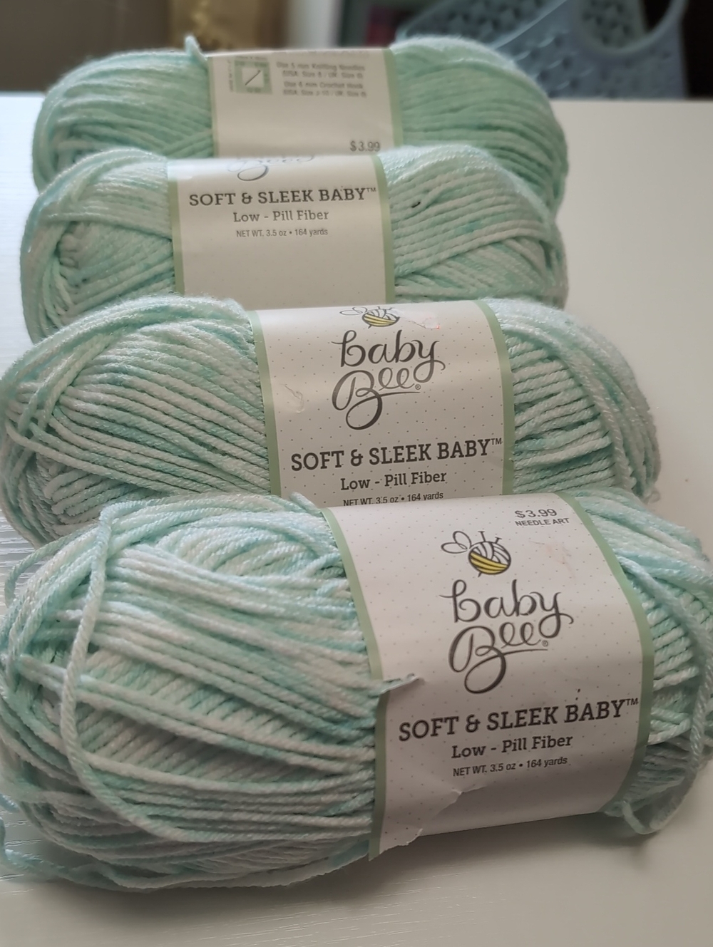 Soft & Sleek Baby Bee Yarn - Aqua Marled- Lot Of 4 NEW